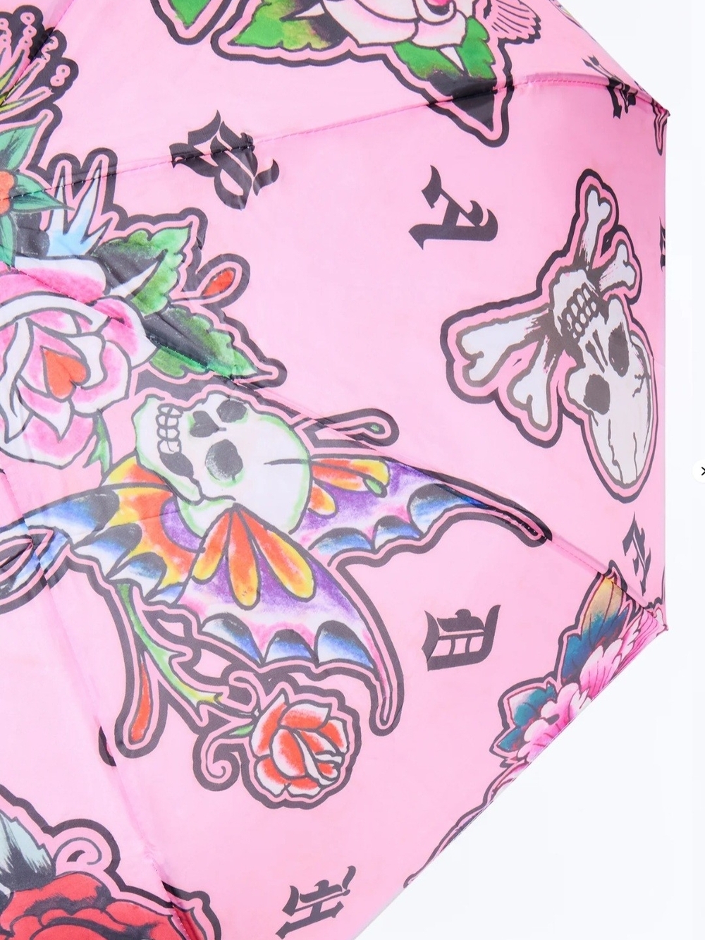 Ed Hardy Pink Floral Skull Print Umbrella